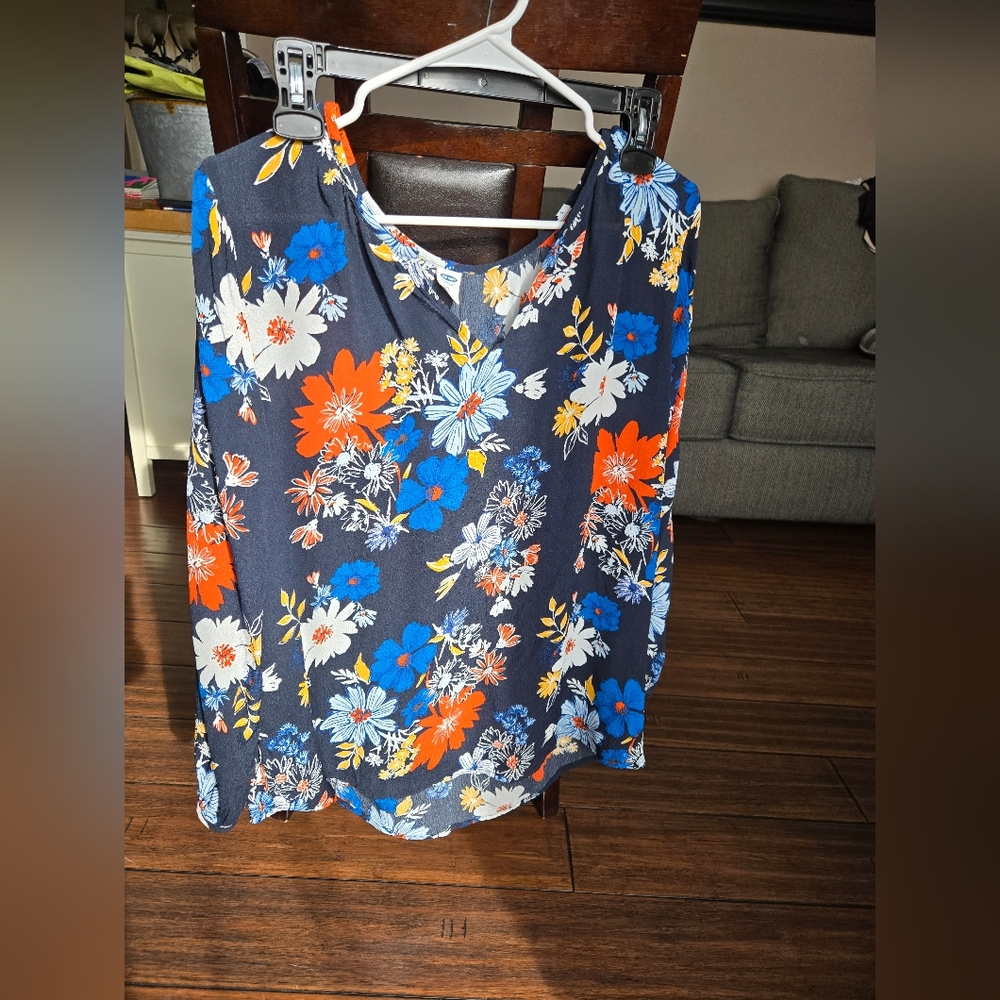 Floral Sleeveless Top - Blue, Orange, White